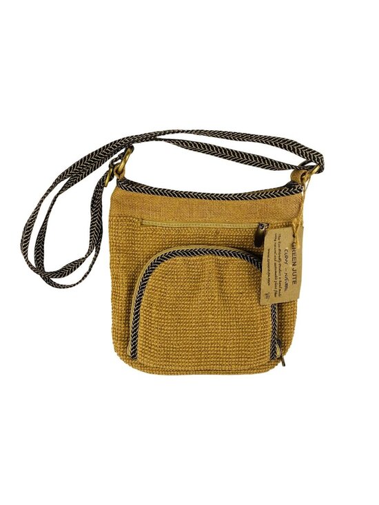 Unbranded Handbags - VTG NOS 70s Green Jute Crossbody Bag Chevron Strap Natural Fiber Boho Hippie
